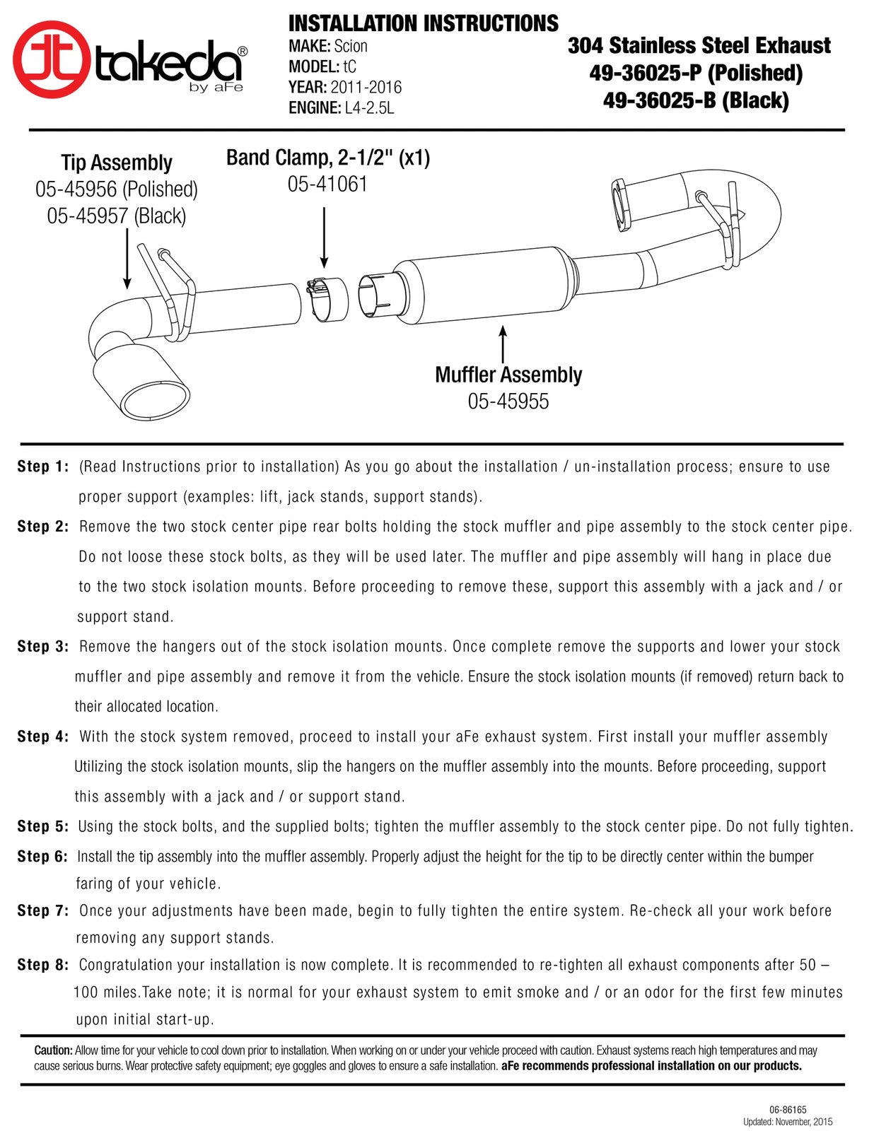 aFe 11-16 Scion TC L4-2.5L 304SS 2-1/4in to 2-1/2in Axle-Back Takeda Exhaust w/ Polished Tip