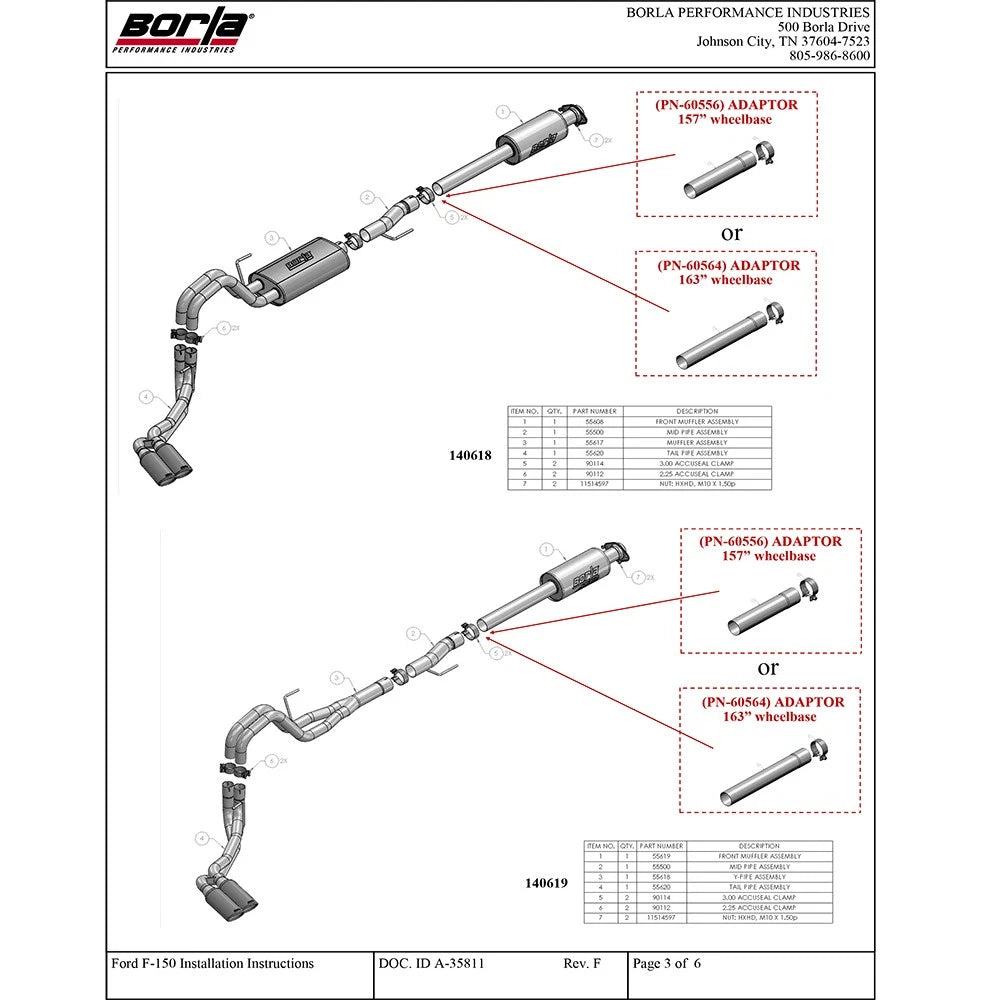 Borla 15-16 Ford F-150 3.5L EcoBoost Ext. Cab Std. Bed Catback Exhaust Touring Truck Side Exit