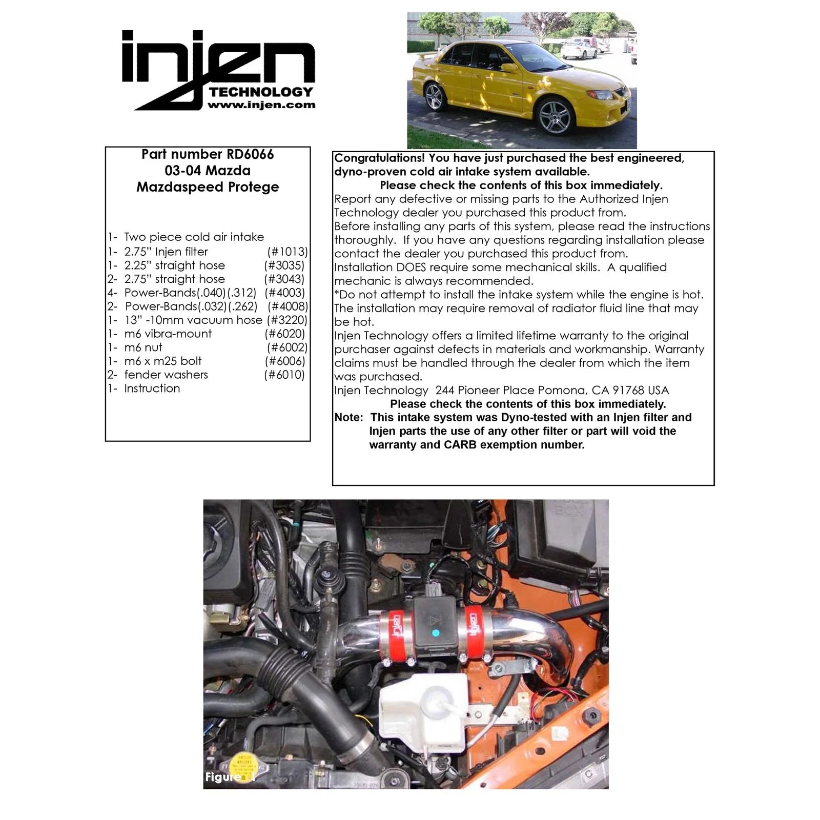 Injen 03-03.5 Mazdaspeed Protege Turbo Polished Cold Air Intake