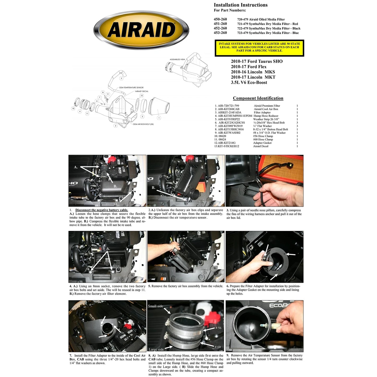Airaid 10-13 Ford Taurus SHO/Flex 3.5L Turbo MXP Intake System w/ Tube (Dry / Red Media)