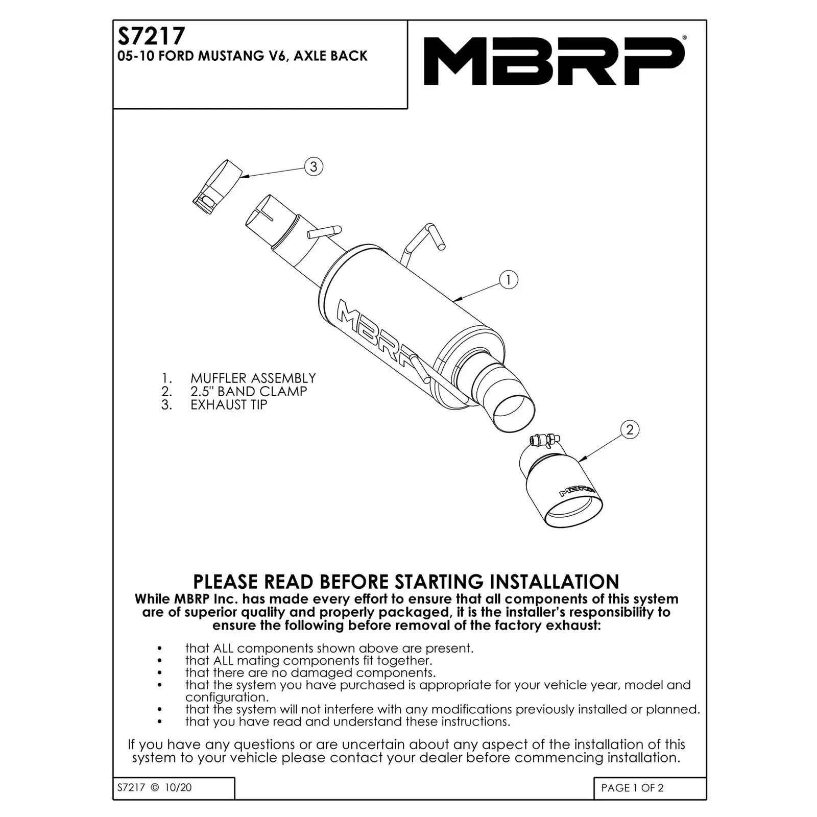 MBRP 05-10 Ford Mustang V6 3in Axle Back Single Rear Exit AL