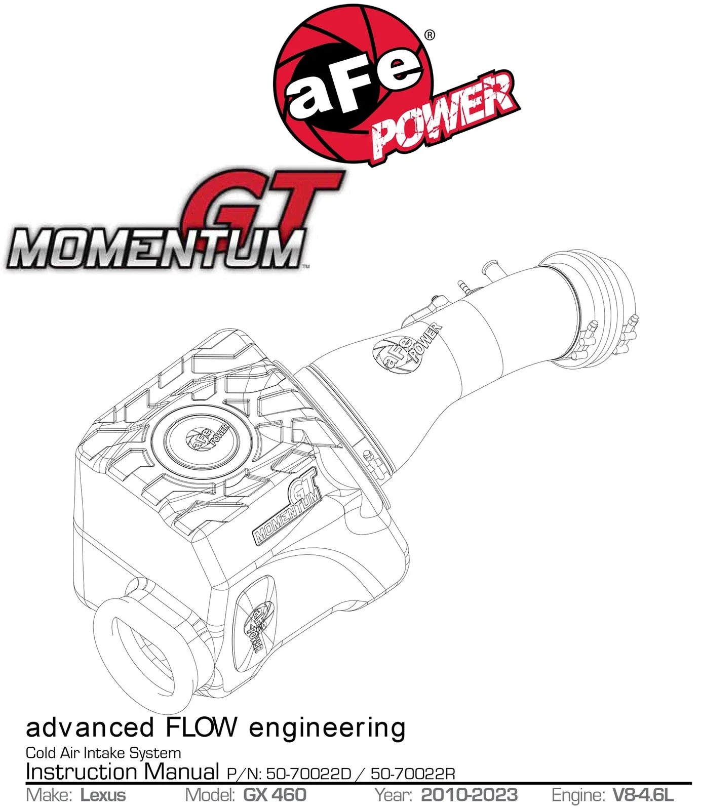 aFe Momentum GT Cold Air Intake Pro 5R 10-18 Lexus GX 460 V8-4.6L
