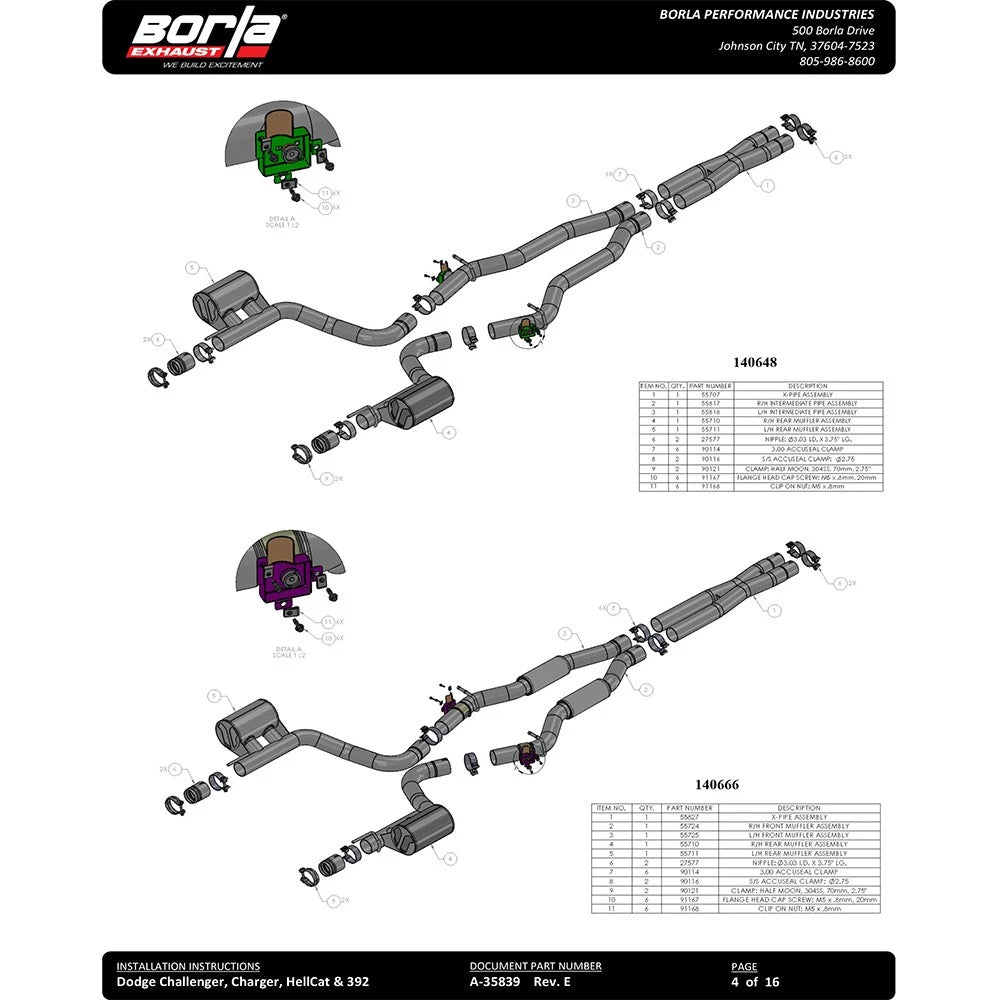 Borla 2015 Dodge Charger Hellcat 6.2L V8 ATAK Catback Exhaust w/ Valves No Tips Factory Valance