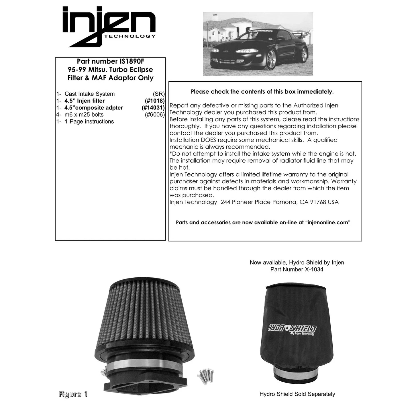 Injen 95-99 Eclipse Turbo Air Filter Adapter Kit Air Filter & Adaptor Only