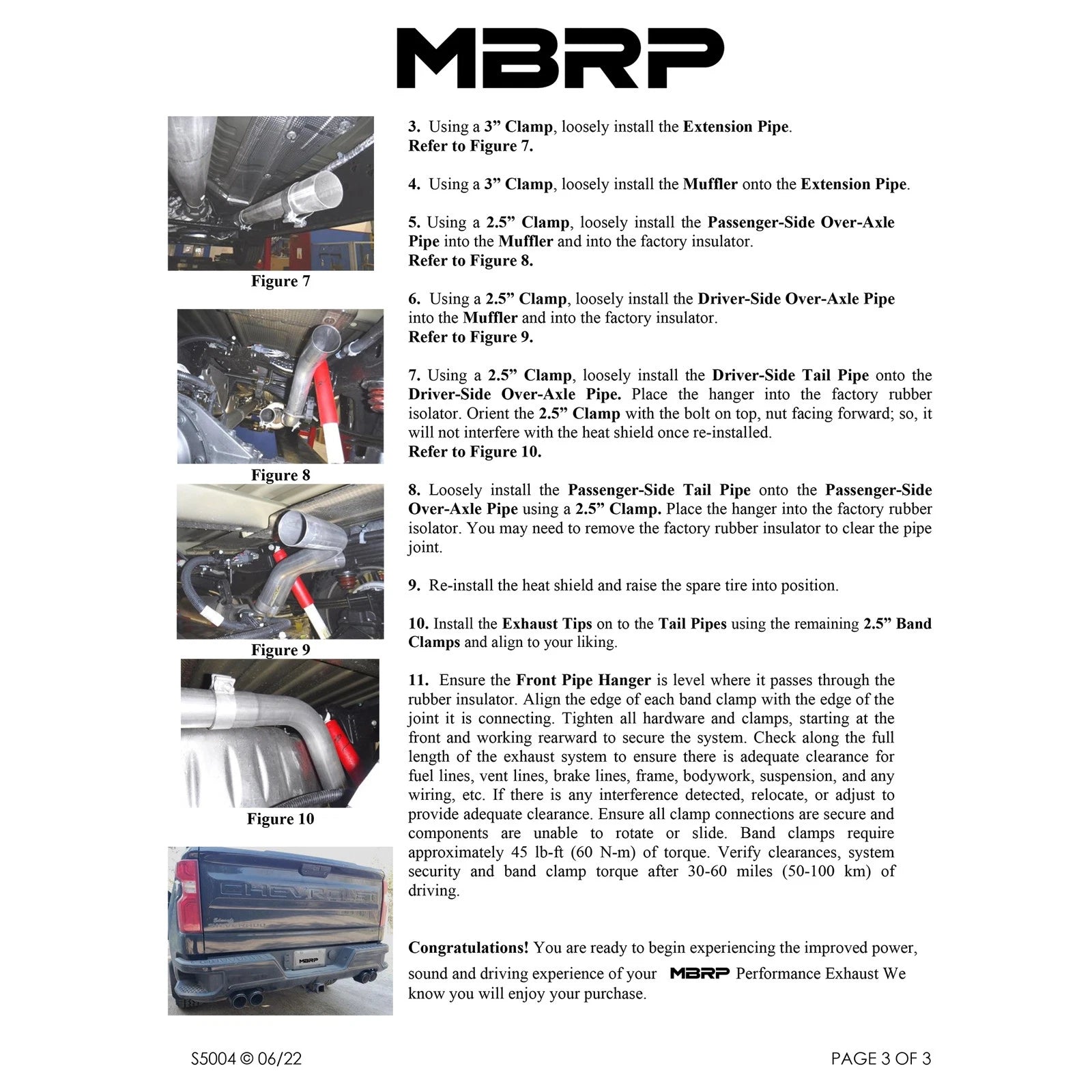 MBRP 19-21 Chevrolet Silverado 1500 5.3L 3in Cat Back w/ 2.5in OD Carbon Fiber Tips - T304