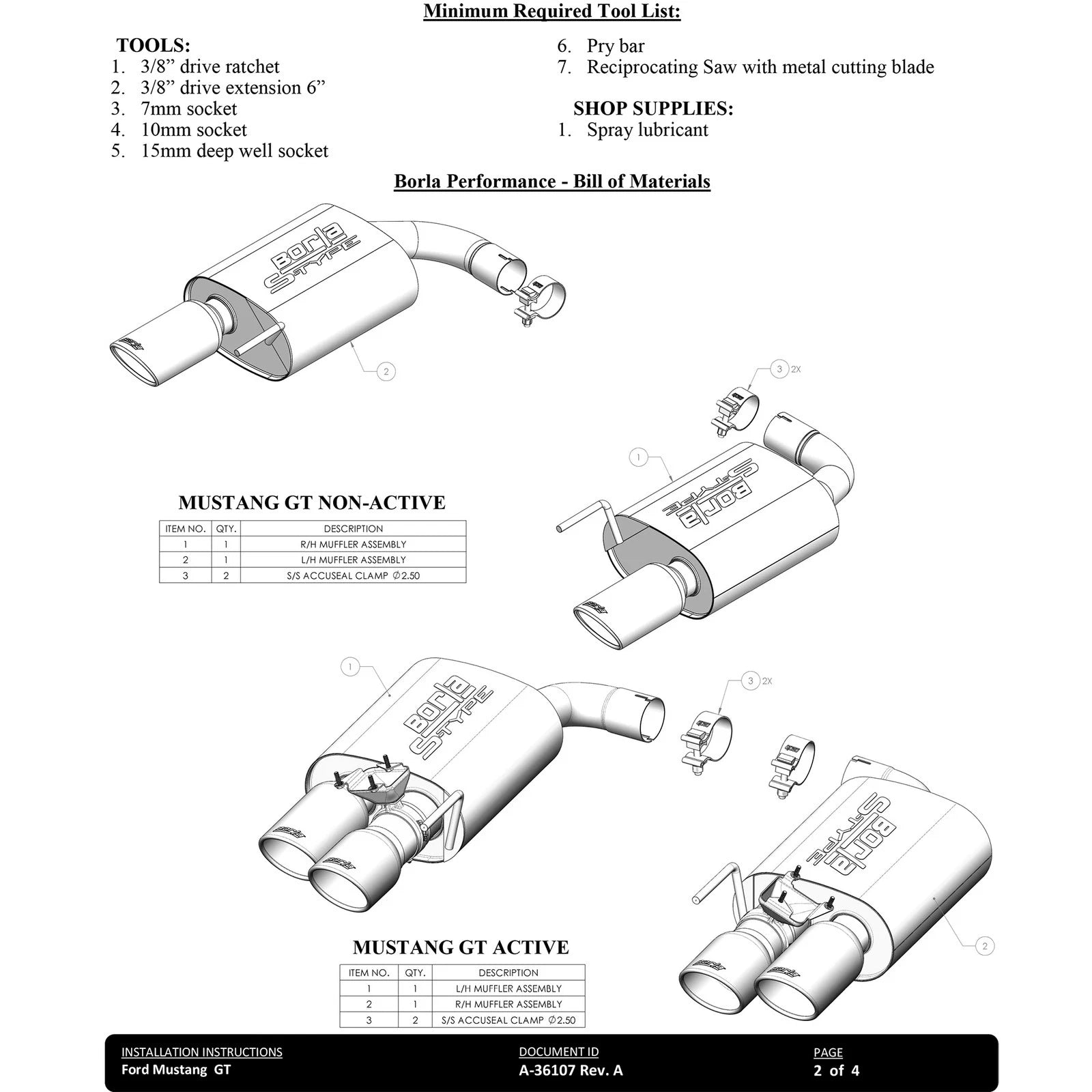 Borla 2024 Ford Mustang GT 5.0L V8 w/o Active Exhaust ATAK Axle-Back Exhaust System