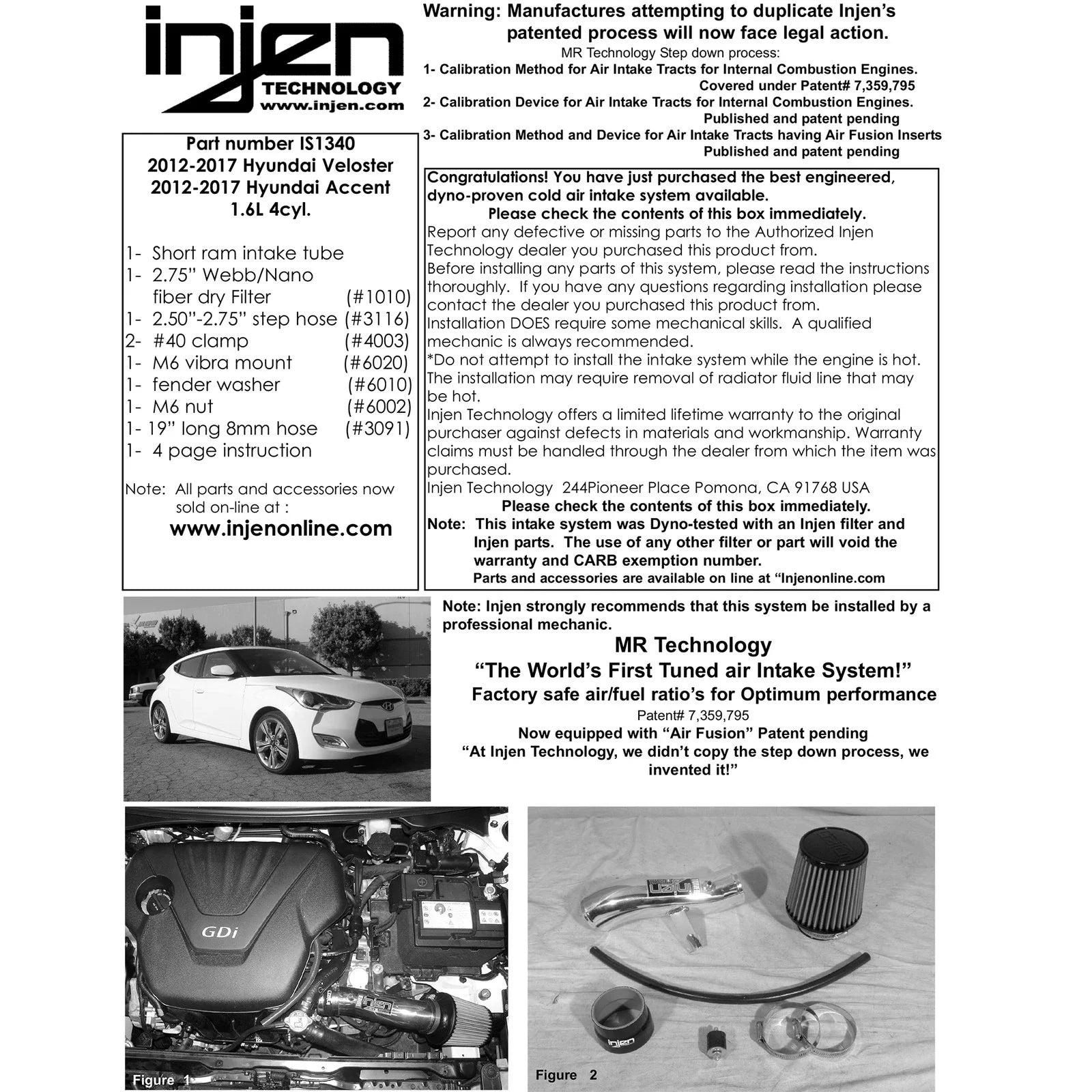 Injen 12-17 Hyundai Veloster 1.6L / 11-17 Hyundai Accent 1.6L Black Short Ram Intake