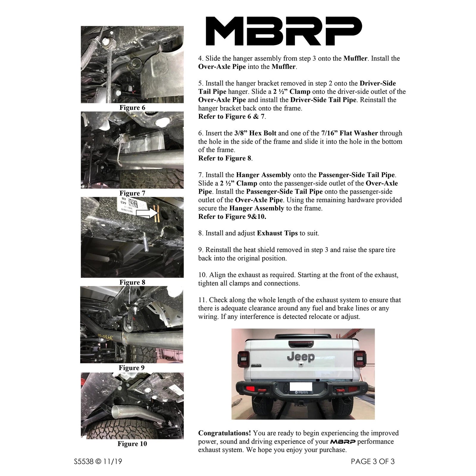 MBRP 2020 Jeep Gladiator 3.6L 2.5in Dual Rear Exit Cat Back Exhaust 304
