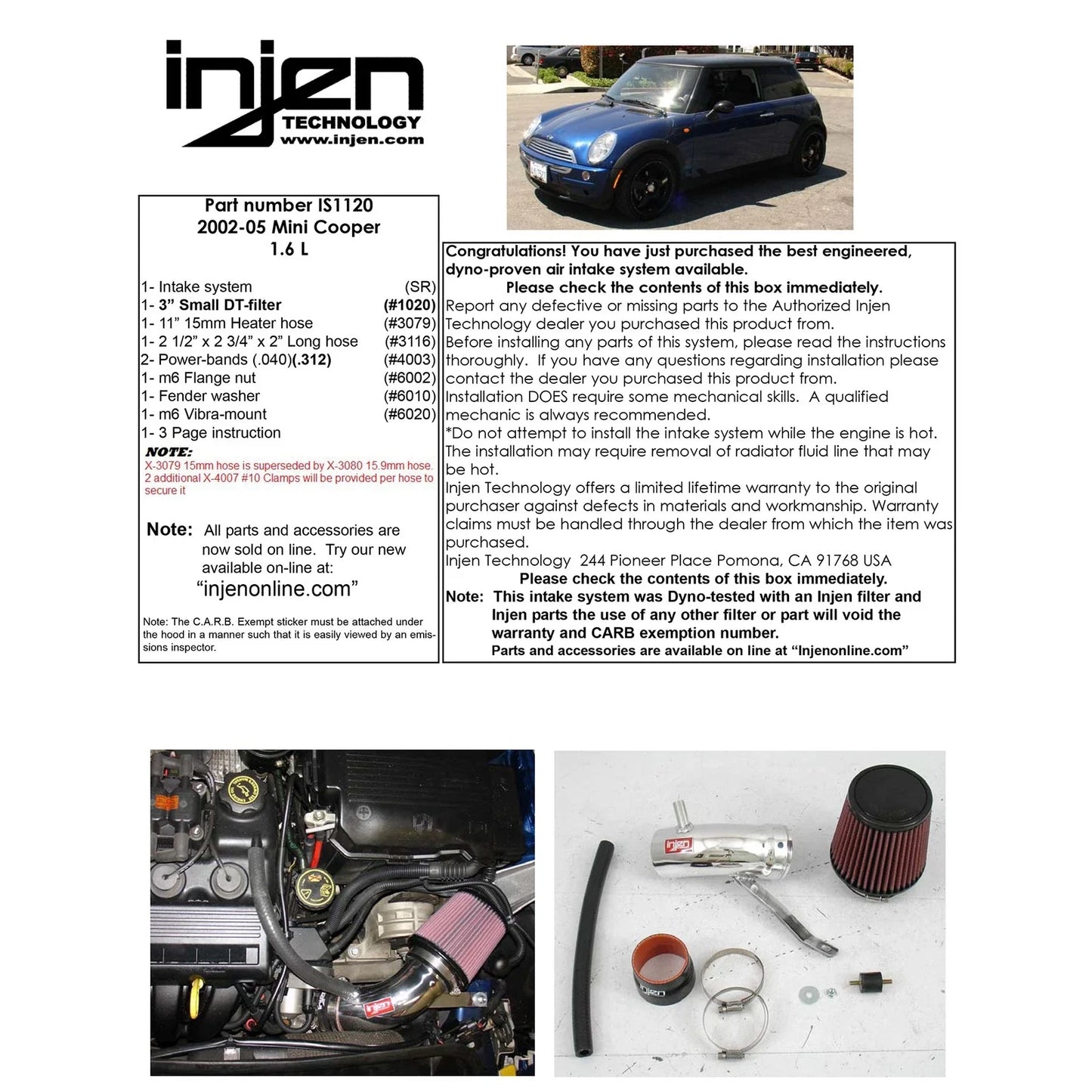 Injen 00-06 Mini Cooper L4-1.6L Black IS Short Ram Cold Air Intake System