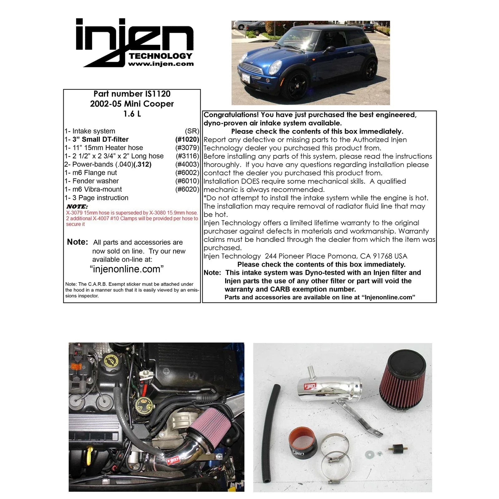 Injen 00-06 Mini Cooper L4-1.6L Black IS Short Ram Cold Air Intake System