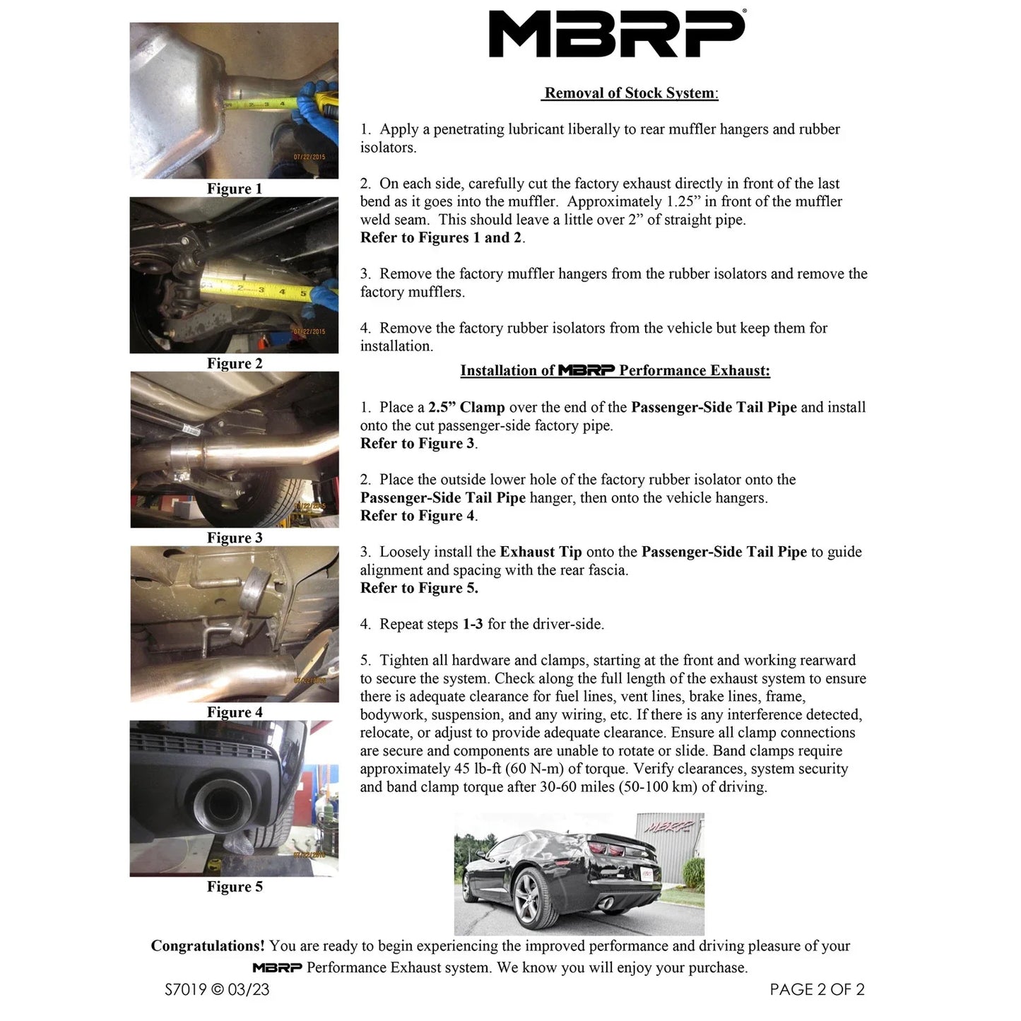 MBRP 2010-2015 Chevrolet Camaro V8 6.2L 3in Black Coated Axle Back Muffler Delete