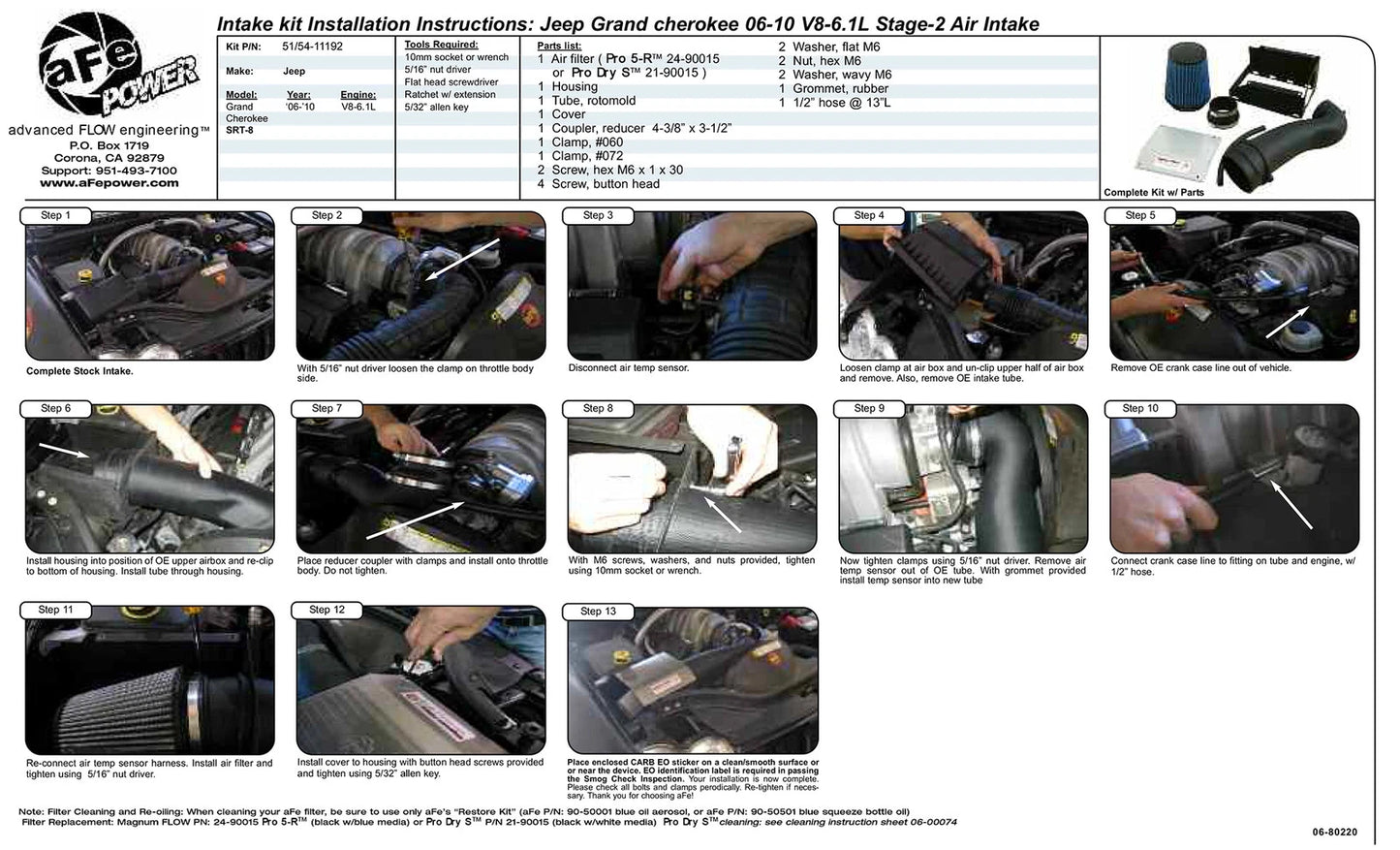 aFe MagnumFORCE Intakes Stage-2 P5R AIS P5R Jeep Grand Cherokee 06-10 V8-6.1L