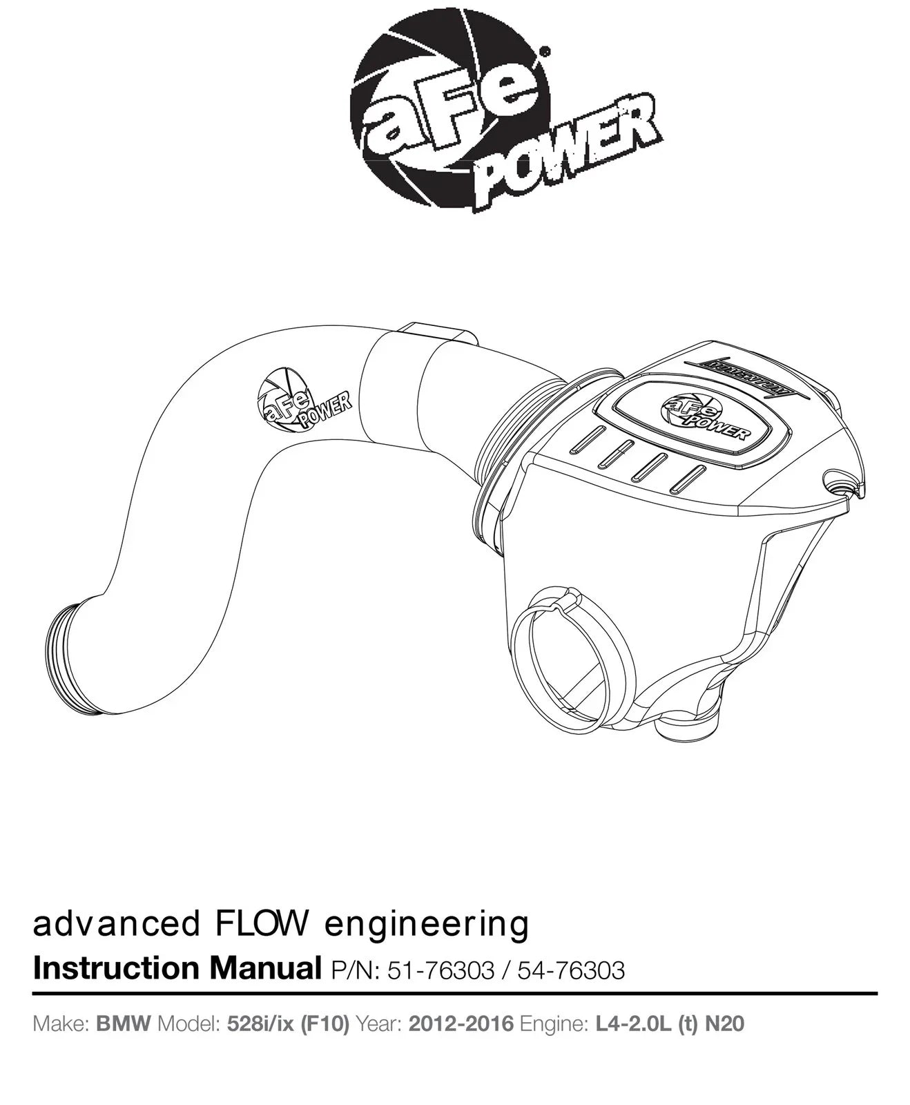 aFe Momentum Pro 5R Intake System BMW 528i/ix (F10) 12-15 L4-2.0L (t) N20