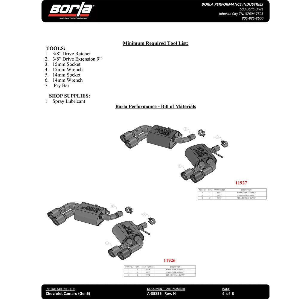 Borla 2016-2017 Chevy Camaro V8 SS AT/MT ATAK Rear Section Exhaust with Dual Mode Valves