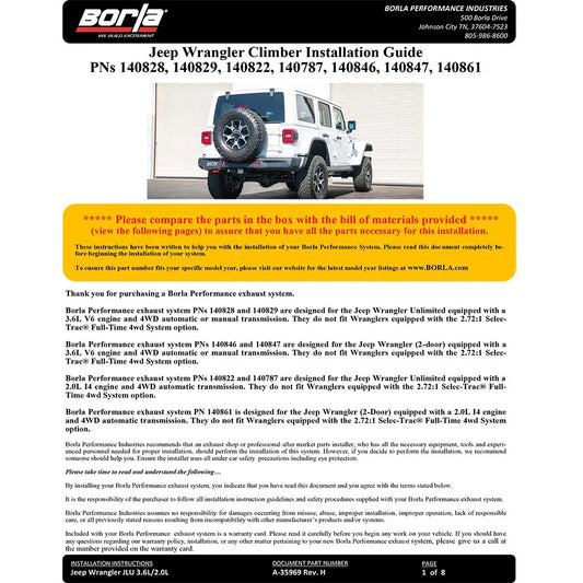 Borla 18-21 Jeep Wrangler JL 2.0L 2DR Climber 2.75in Turn Down Tip S-Type Cat-Back Exhaust