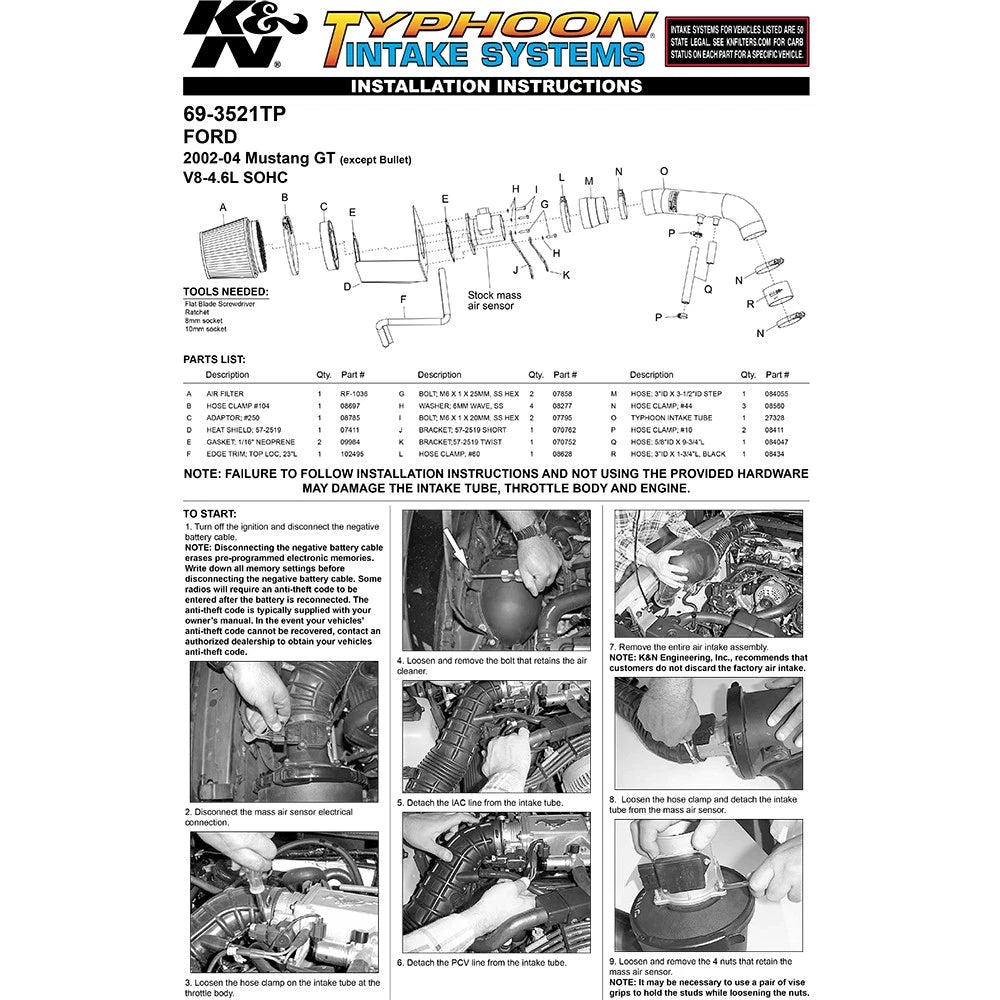 K&N 01-04 Ford Mustang GT 4.6L Polished Typhoon Short Ram Intake
