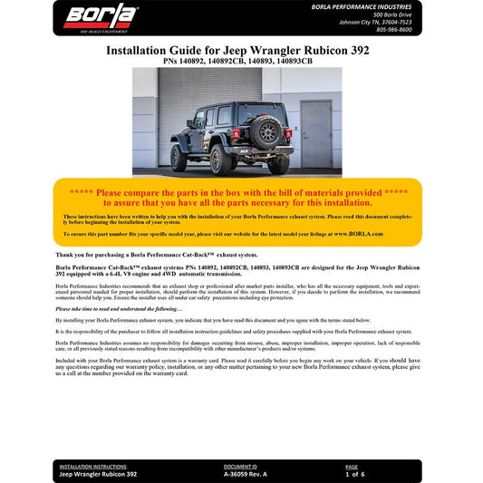 Borla 21-22 Jeep Wrangler Rubicon 392 6.4L V8 AT 4WD 4DR S-Type Cat-Back Exhaust - Coated Black