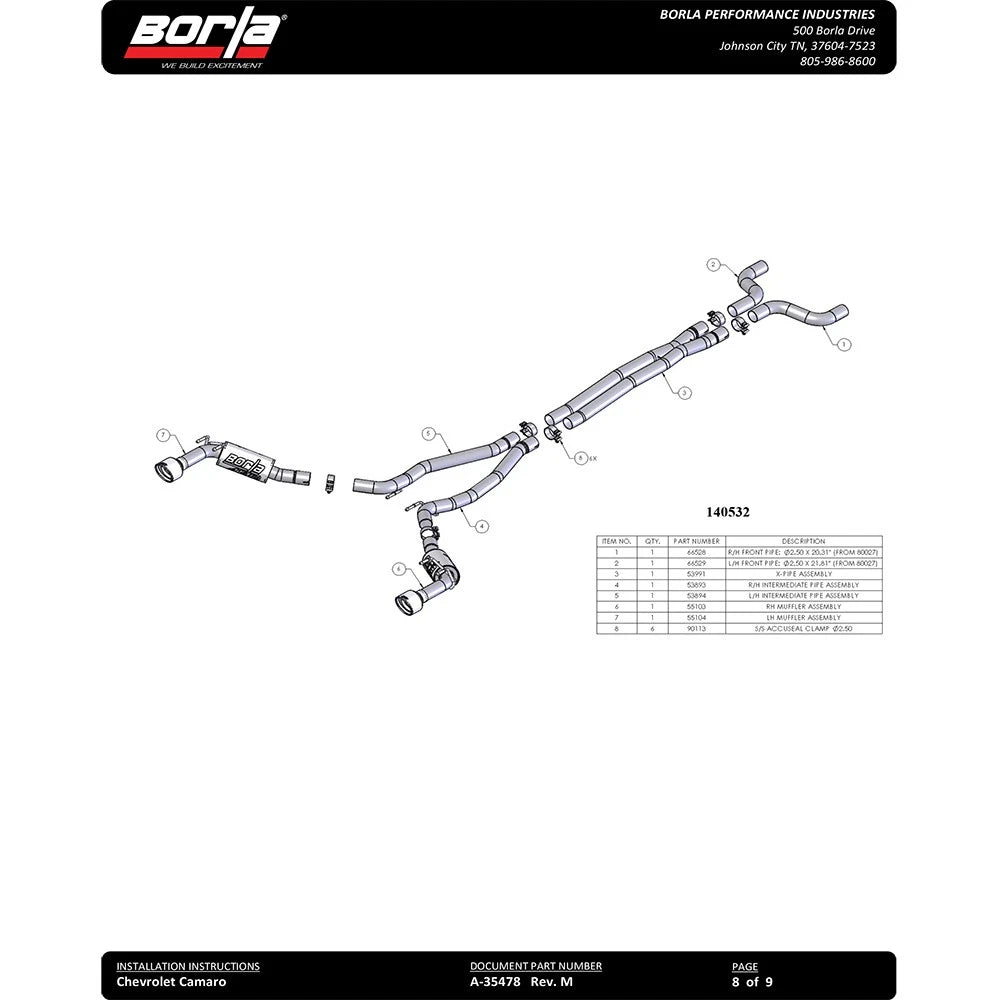 Borla 14-15 Chevy Camaro SS 6.2L V8 Single Split Rear Exit S-Type Catback Exhaust