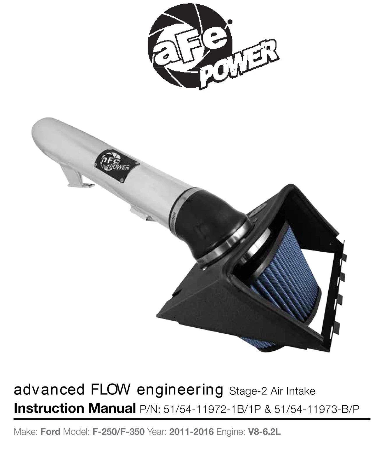 aFe MagnumFORCE Intakes Stage-2 P5R AIS P5R; Ford F-250/350 11-12 V8-6.2L (blk)