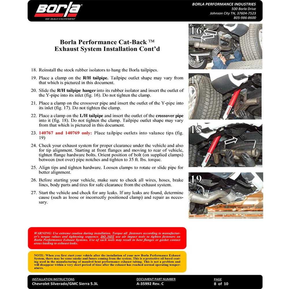 Borla 2019 Chevy Silverado 1500 5.3L V8 CC SB 147.4in WB Touring Cat-Back w/ Quad Square Tips