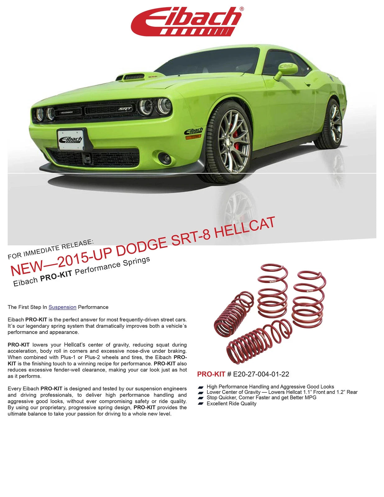 Eibach Pro-Kit for 2015+ Dodge Challenger SRT-8 Hellcat