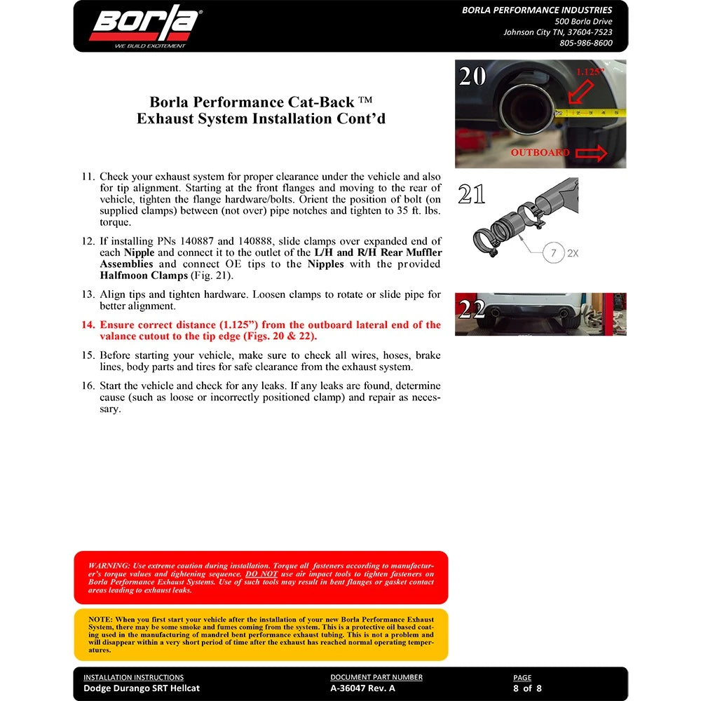 Borla 18-20 Dodge Durango SRT 6.2L V8 2.75in ATAK SS Catback Exhaust w/ BLK Chrome Tips