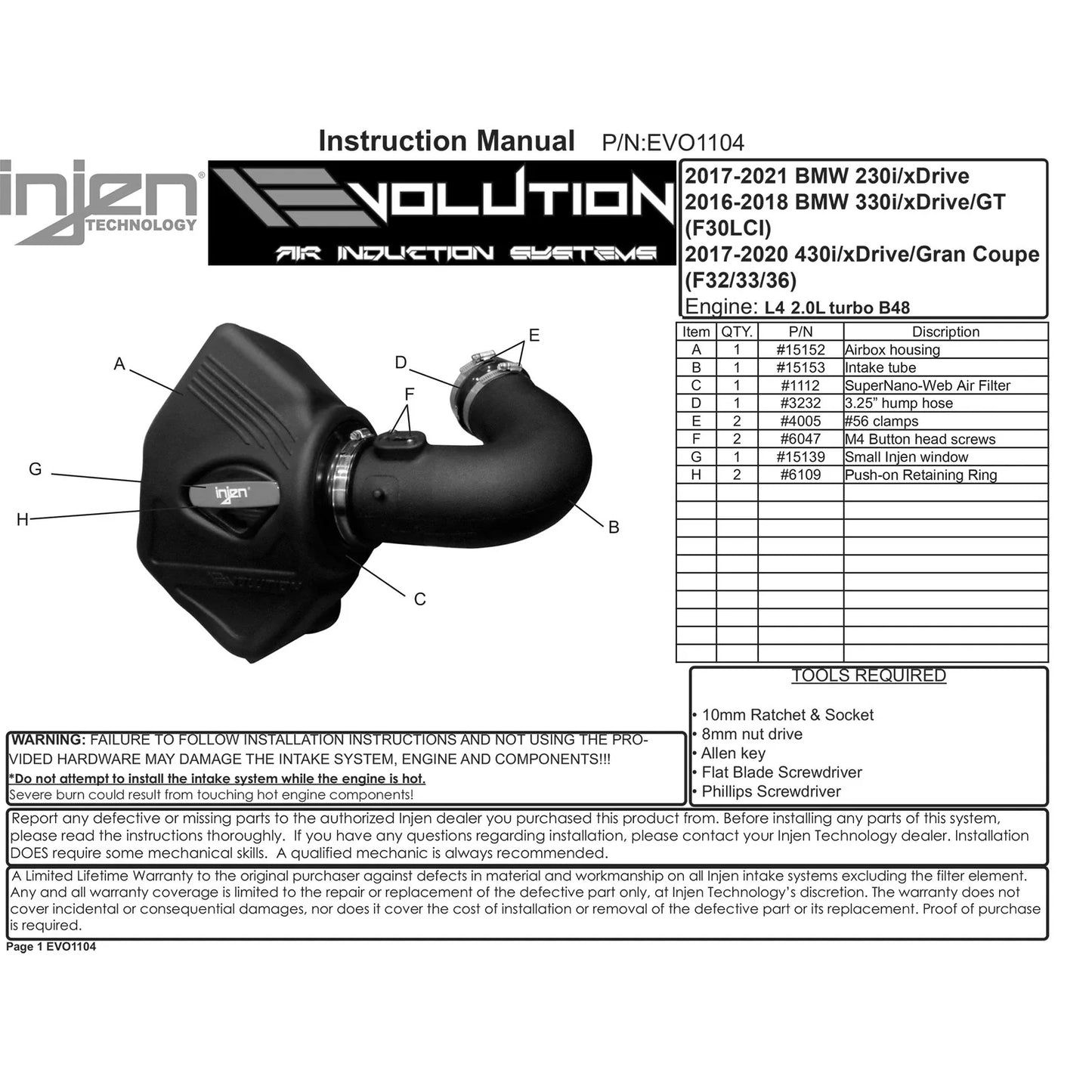 Injen 17-20 BMW 230i 2.0L Turbo Evolution Cold Air Intake