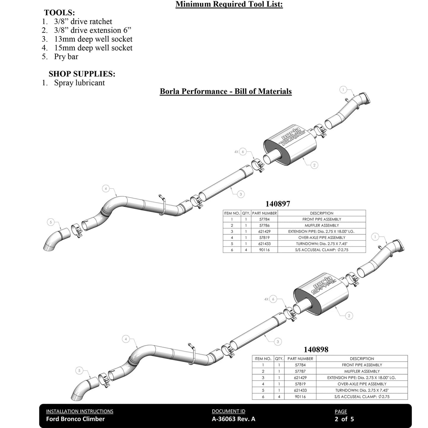 Borla 21-22 Ford Bronco 2.7L 2DR/4DR T-304 Stainless Steel Cat-Back Touring Exhaust - Brushed