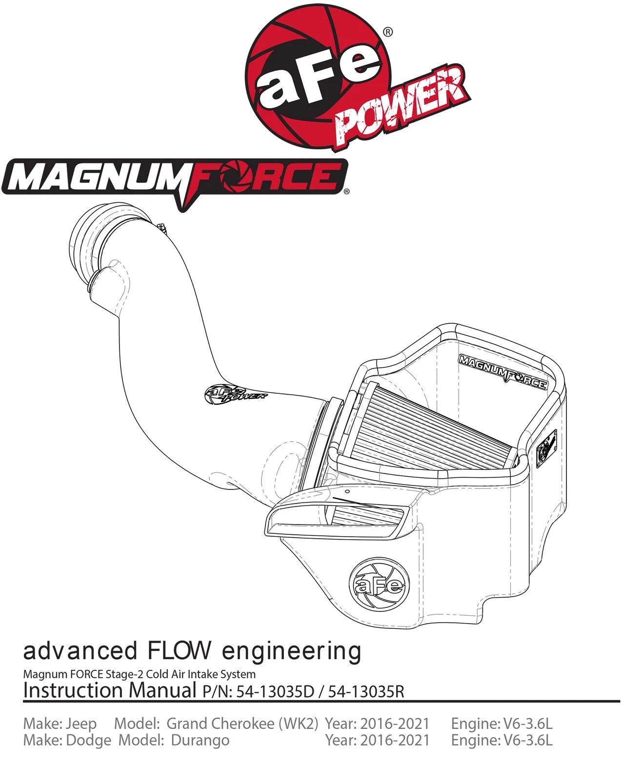 aFe MagnumFORCE Intakes Stage-2 PDS AIS 16-19 Jeep Grand Cherokee (WK2) V6-3.6L