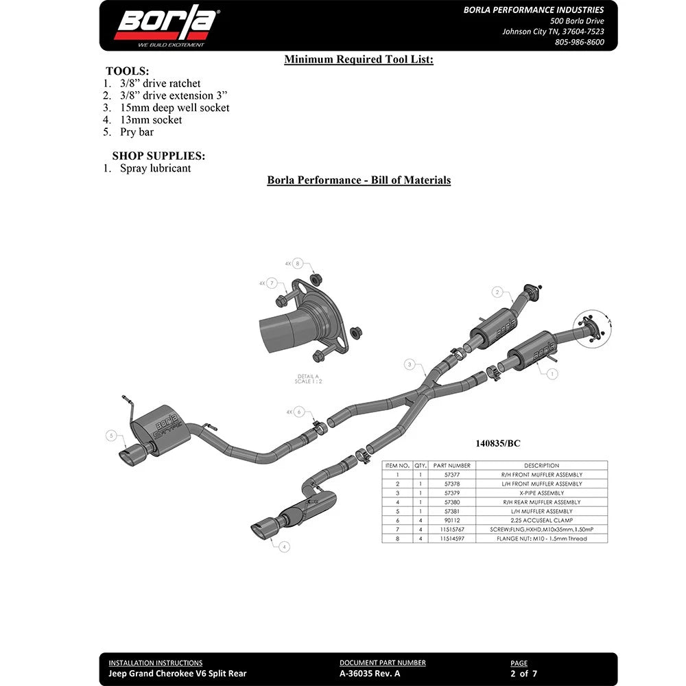 Borla 14-20 Jeep Grand Cherokee 3.6L V6 2/4WD 2.25in S-Type Cat-back