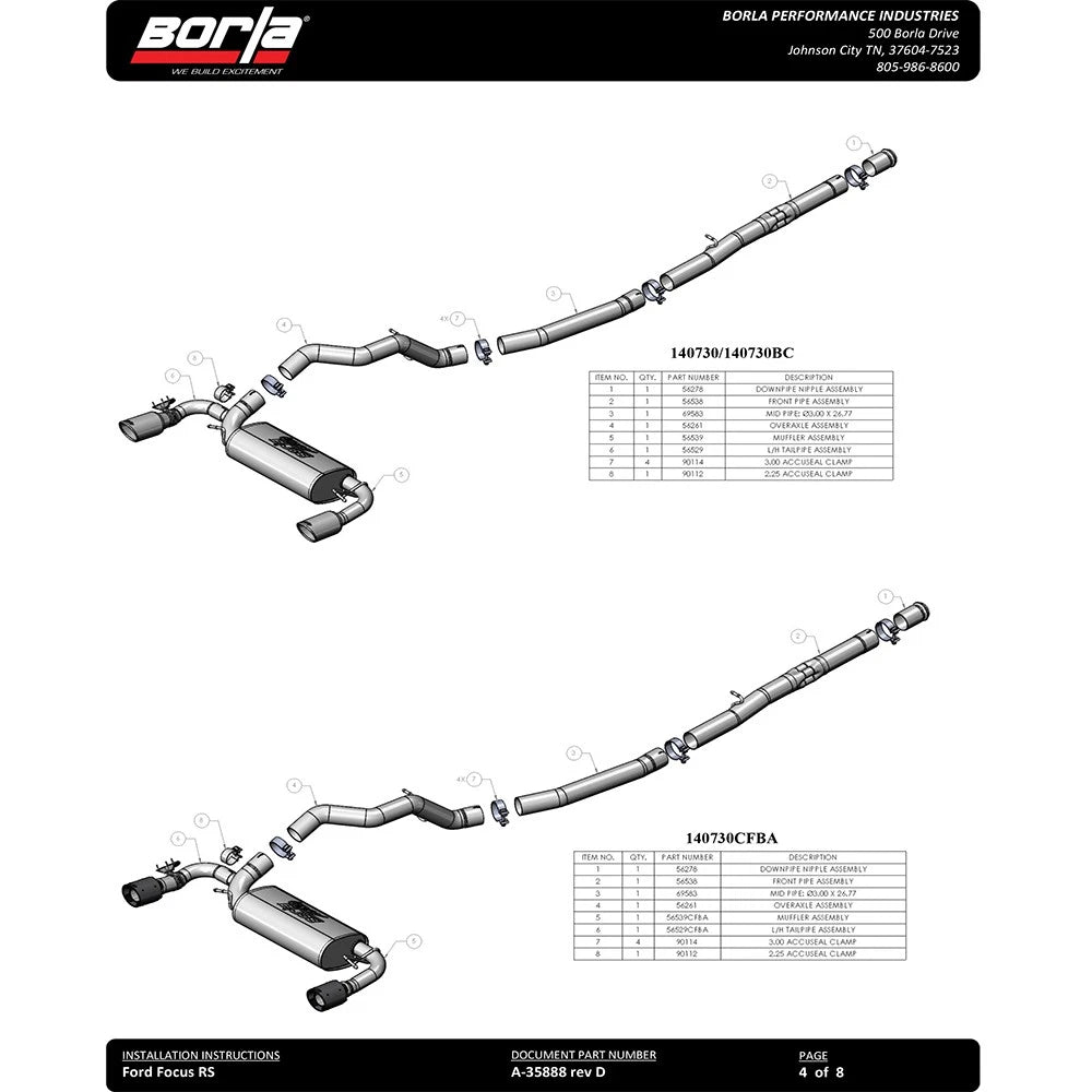 Borla 16-17 Ford Focus RS 2.3L MT Round Angle-Cut Tips Split Rear Exit ATAK Catback Exhaust