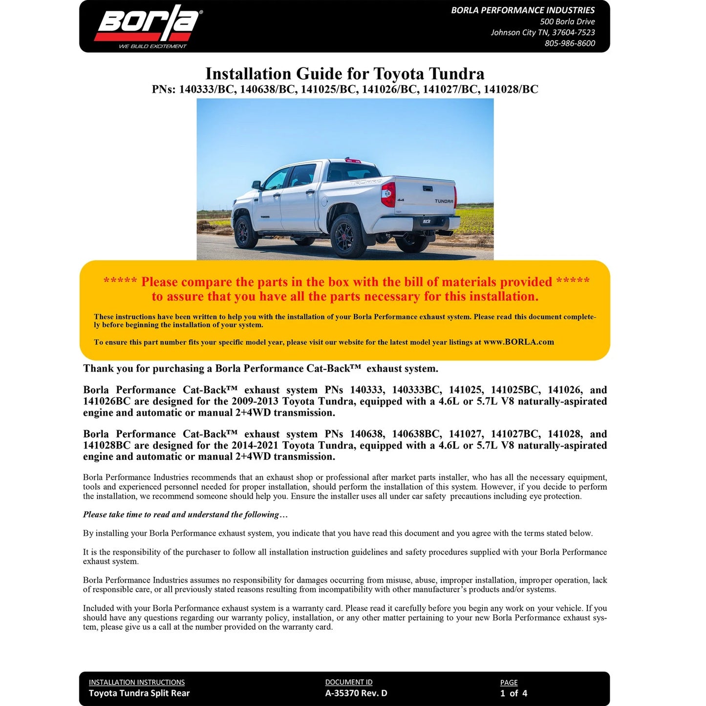 Borla 09-13 Toyota Tundra 4.6L/5.7L ATAK Cat-Back Exhaust - Black Chrome Tips