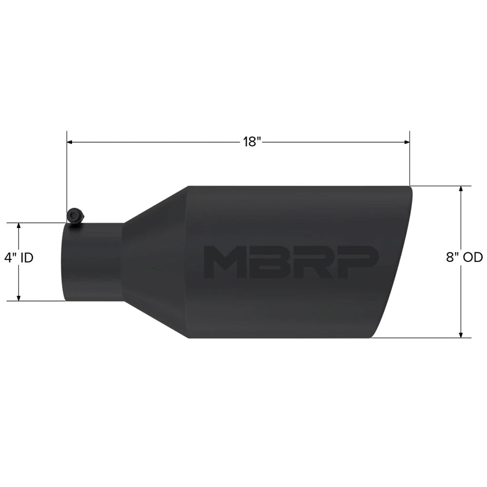 MBRP Universal Tip 8in O.D. Rolled End 4in inlet 18in length Black