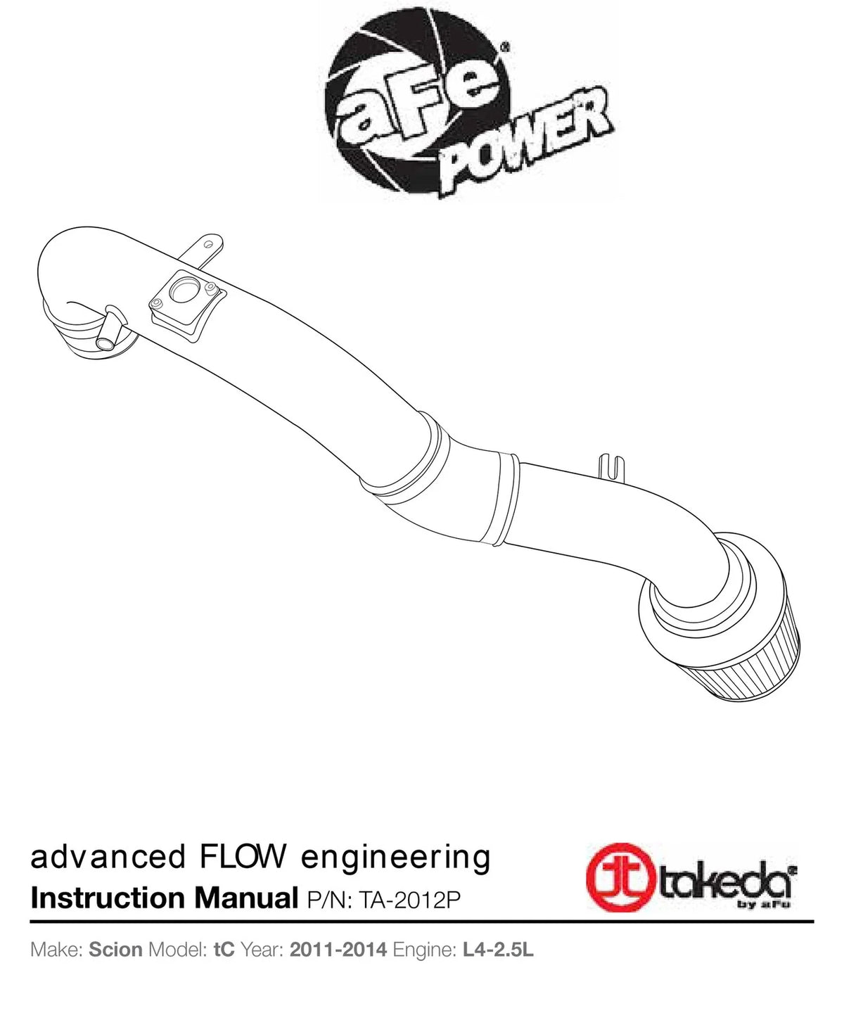 aFe Takeda Intakes Stage-2 PDS AIS PDS Scion tC 11-12 L4-2.5L (pol)