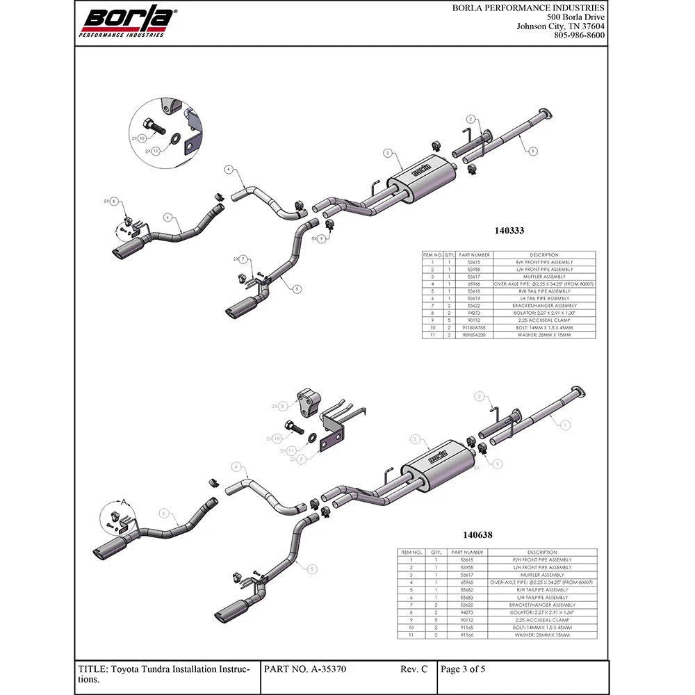 Borla 14-15 Toyota Tundra 4.6L/5.7L Crew Max SB DC SB Touring Cat Back Exhaust Dual Split Rear Exit