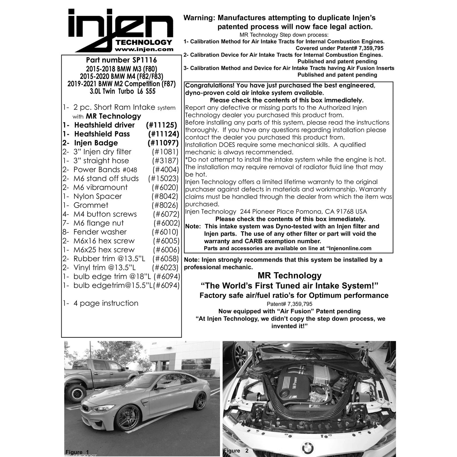 Injen 2015 M3/M4 3.0L Twin Turbo Wrinkle Black Short Ram 2pc. Intake System w/ MR Technology