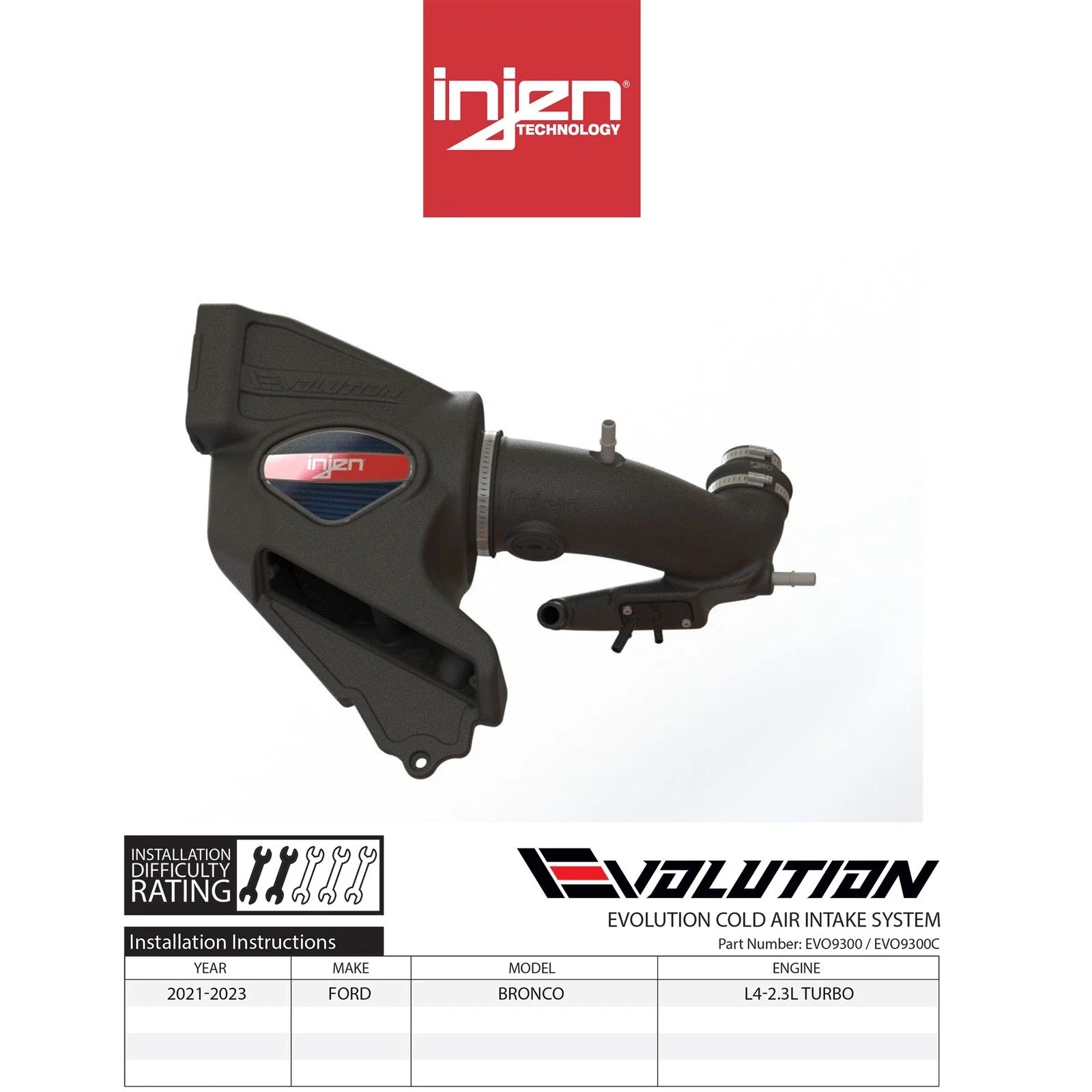 Injen 2021-2022 Ford Bronco L4-2.3L Turbo Evolution Intake (Oiled)