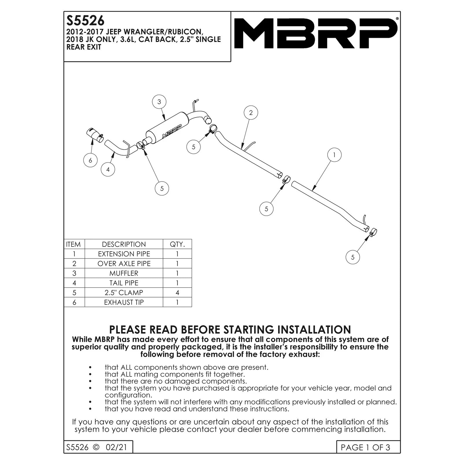 MBRP 12 Jeep Wrangler/ Rubicon 3.6L Cat Back Single Rear Exit Black Exhaust
