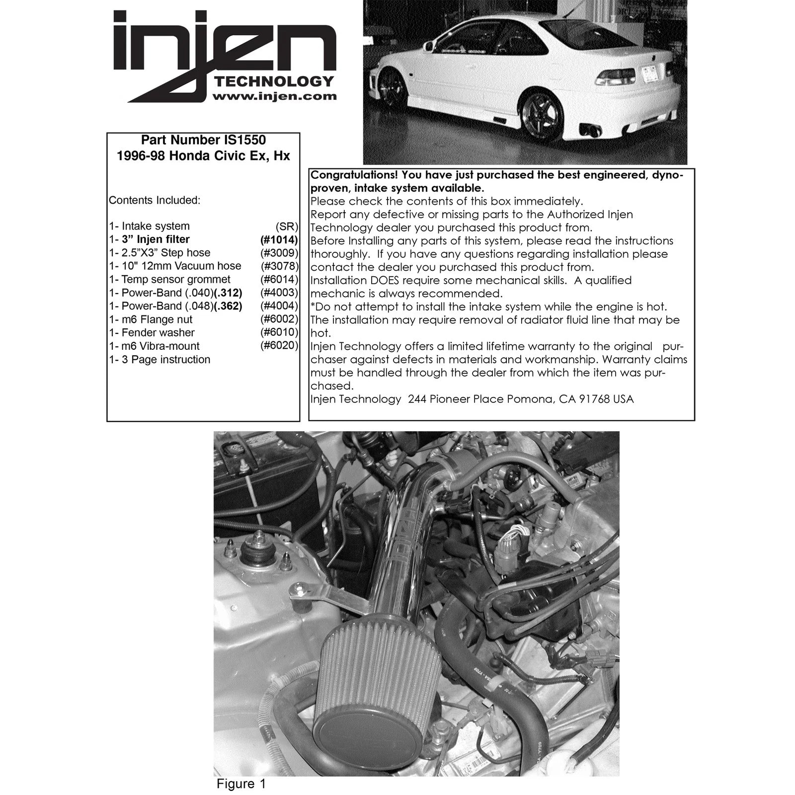 Injen 96-98 Civic Ex Hx EL(Canada) Polished Short Ram Intake
