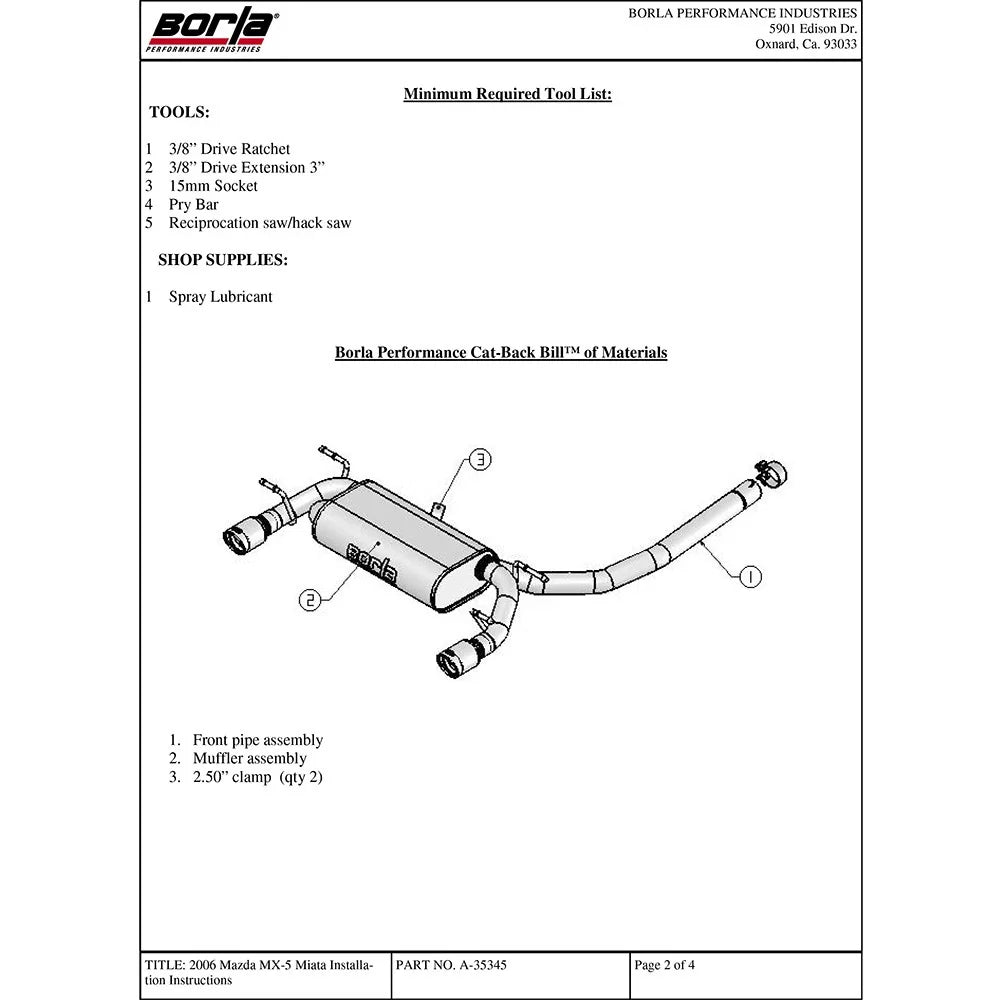 Borla 06-14 Mazda MX-5 Miata 2.0L RWD Twin-Tip Cat Back Exhaust