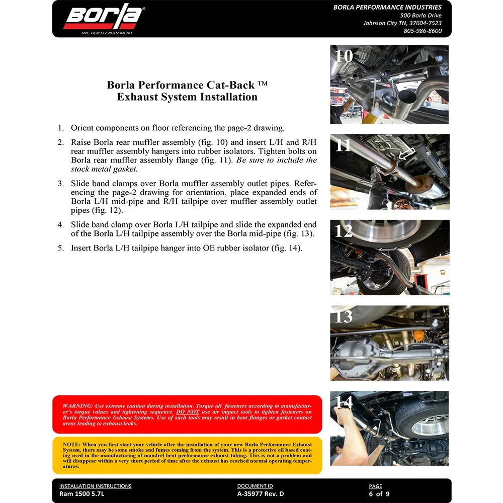 Borla 2019 RAM 1500 5.7L V8 AT 4DR Crew Cab Short Bed S-Type SS Catback Exhaust