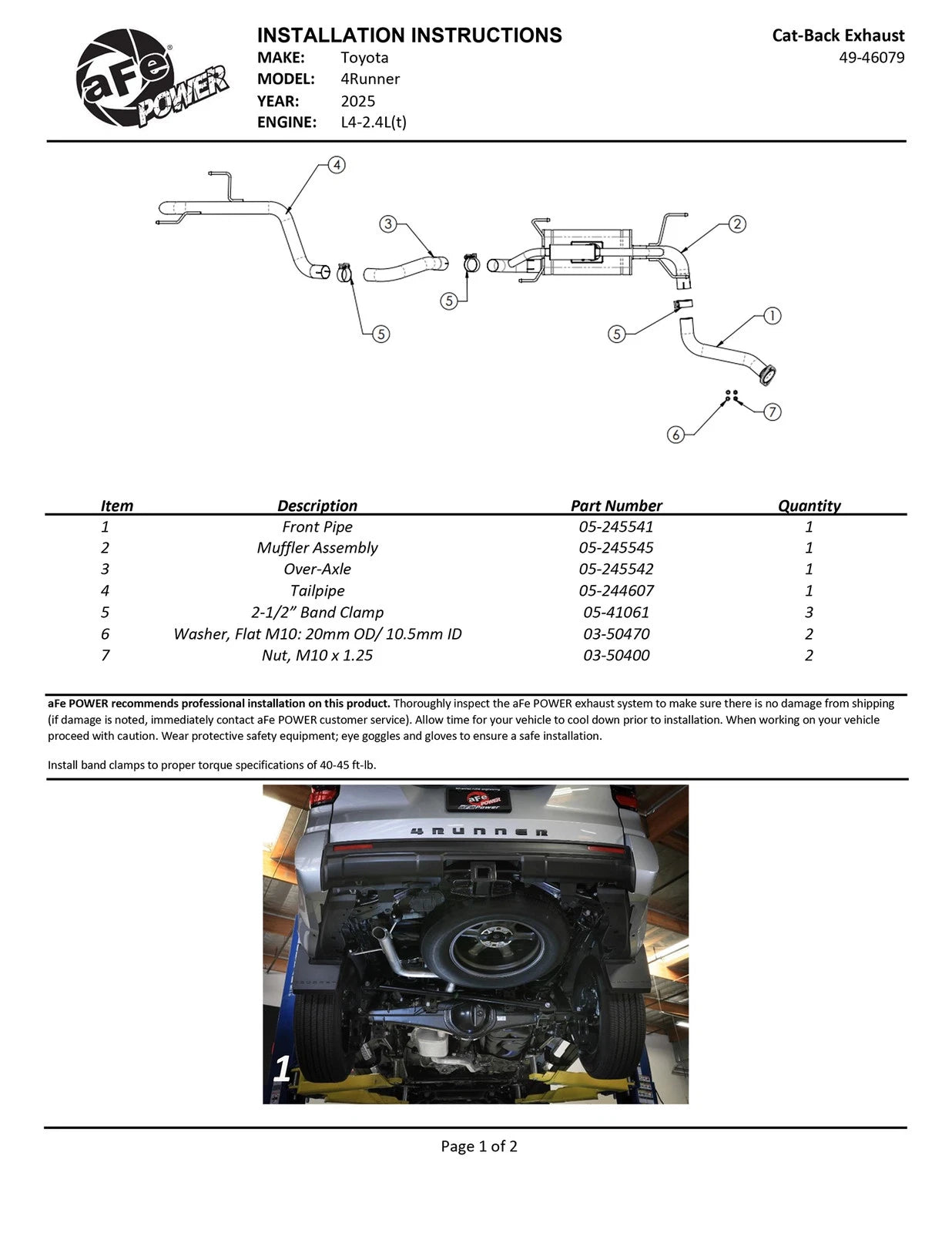 aFe 2025 Toyota 4Runner GT Series Hi-Tuck 2-1/2in 409 SS Cat-Back Exhaust