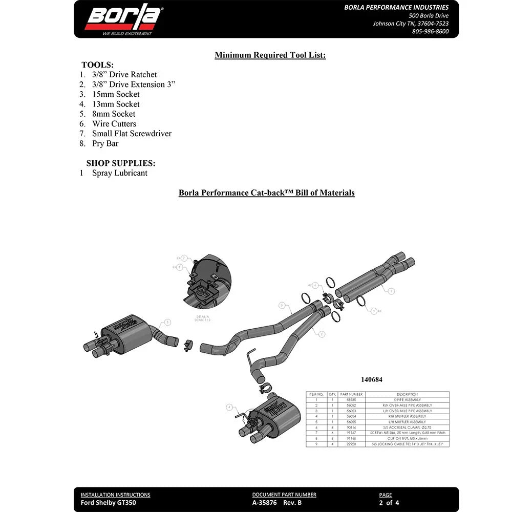 Borla 15-16 Ford Mustang Shelby GT350 5.2L ATAK Cat Back Exhaust (Uses Factory Valence)