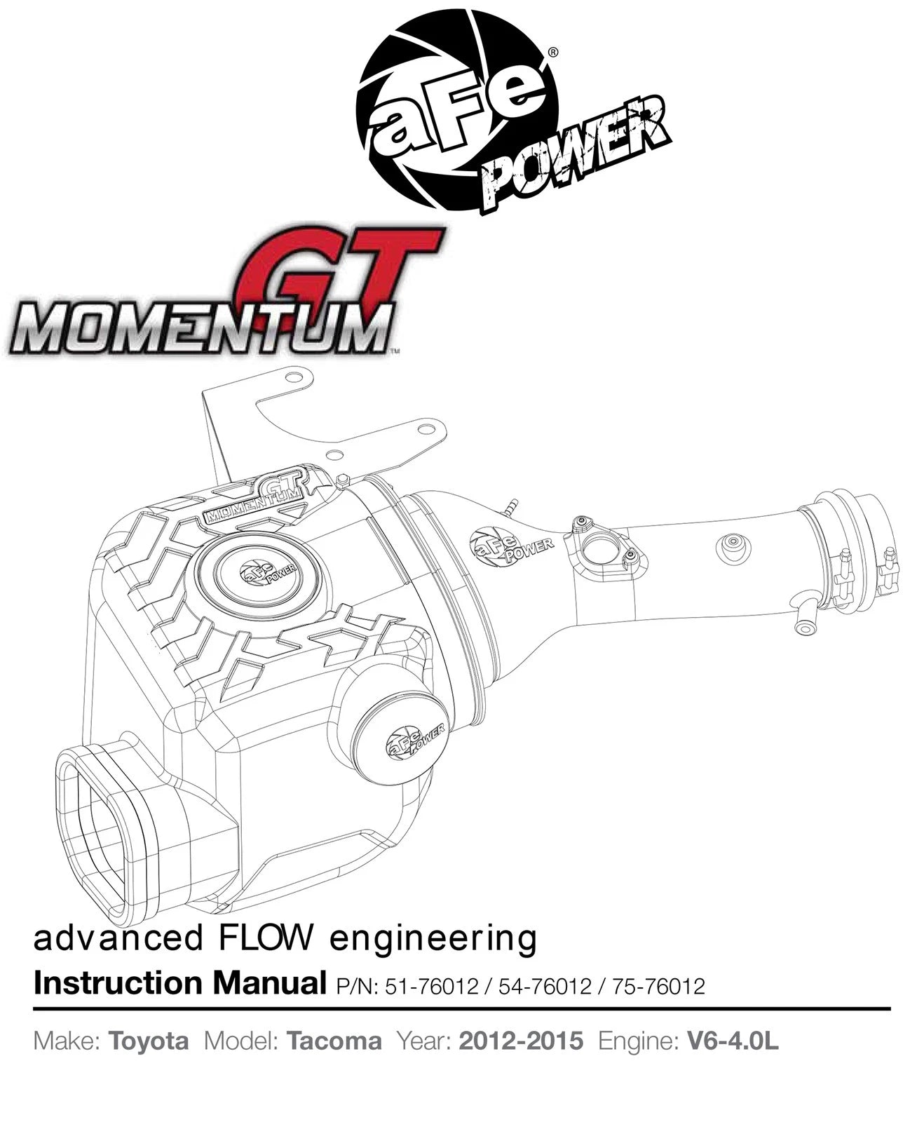 aFe Momentum GT Pro 5R Cold Air Intake System 12-15 Toyota Tacoma V6 4.0L