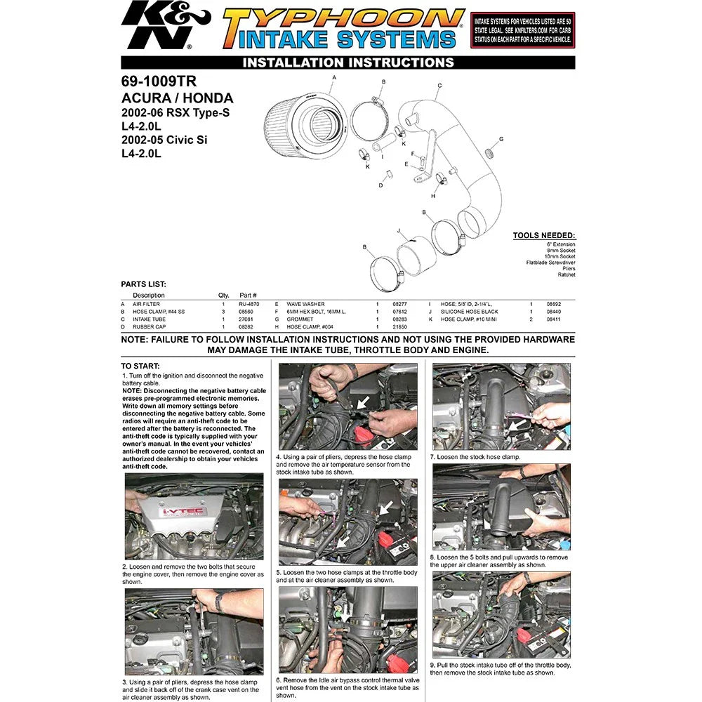 K&N 02 Honda Civic Si Polished Typhoon Short Ram Intake