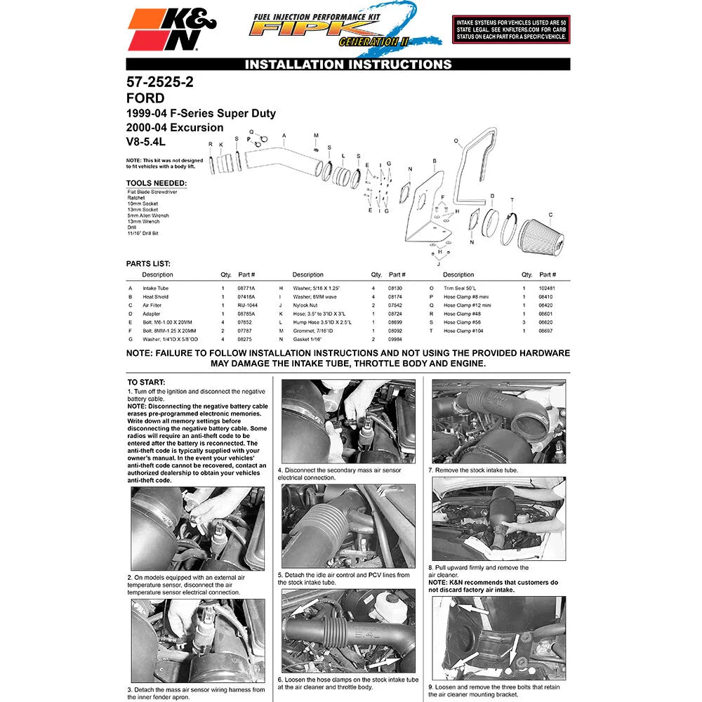 K&N 99-04 Ford F-Series Super Duty V8-5.4L Performance Intake Kit
