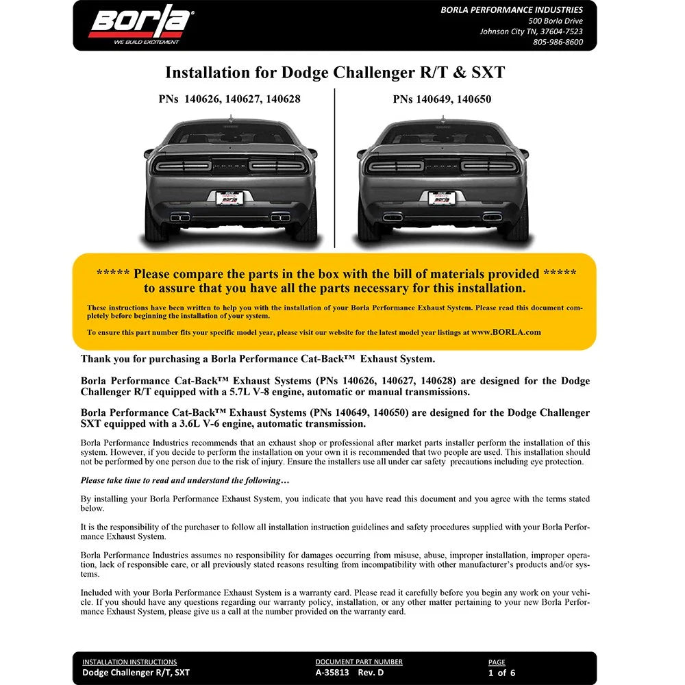 Borla 15-16 Dodge Challenger R/T 5.7L Dual Rectangle Angle Cut Dual Split Rear Exit S-Type Exhaust