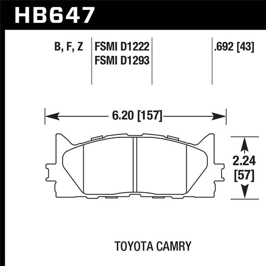 Hawk 10 Lexus ES350 / 07-11 Toyota Camry SE/XLE HPS Street Front Brake Pads