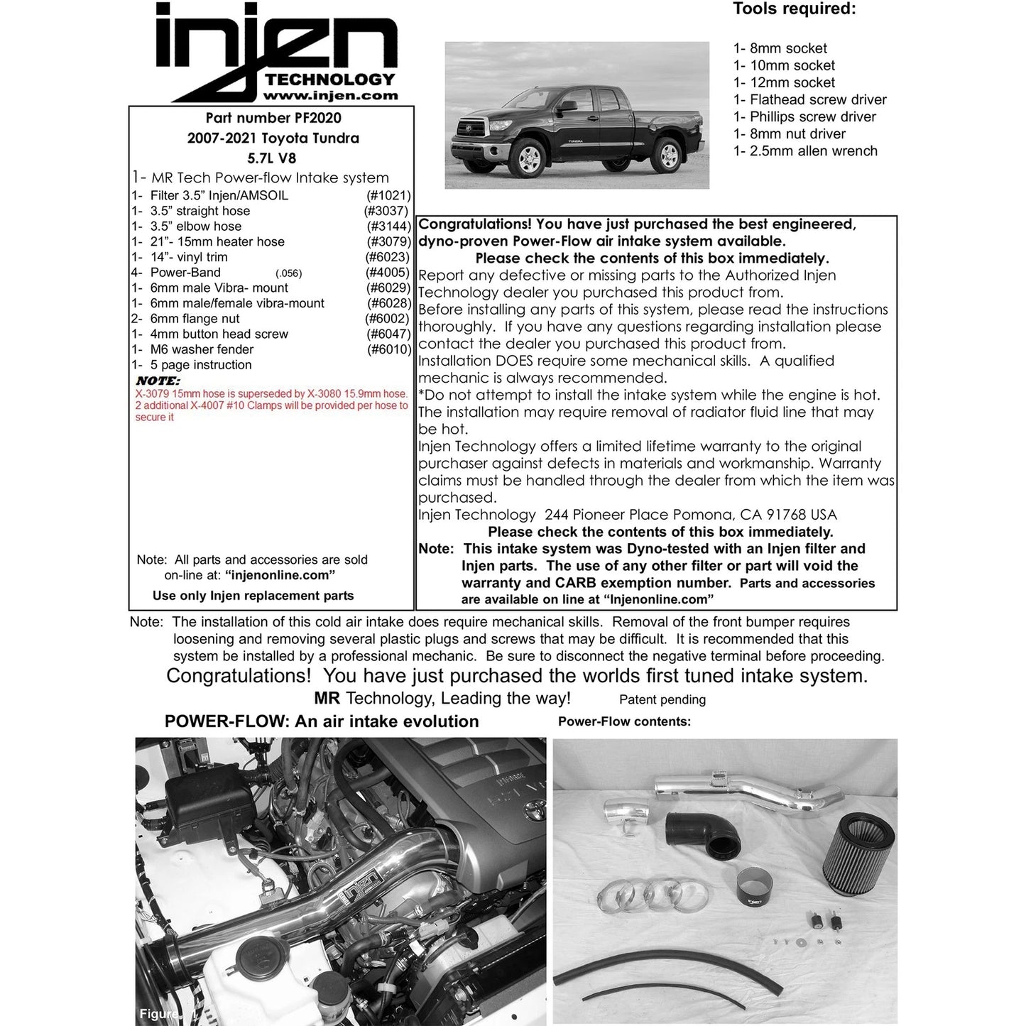 Injen 07-20  Toyota Tundra 5.7L V8 Polished Cold Air Intake