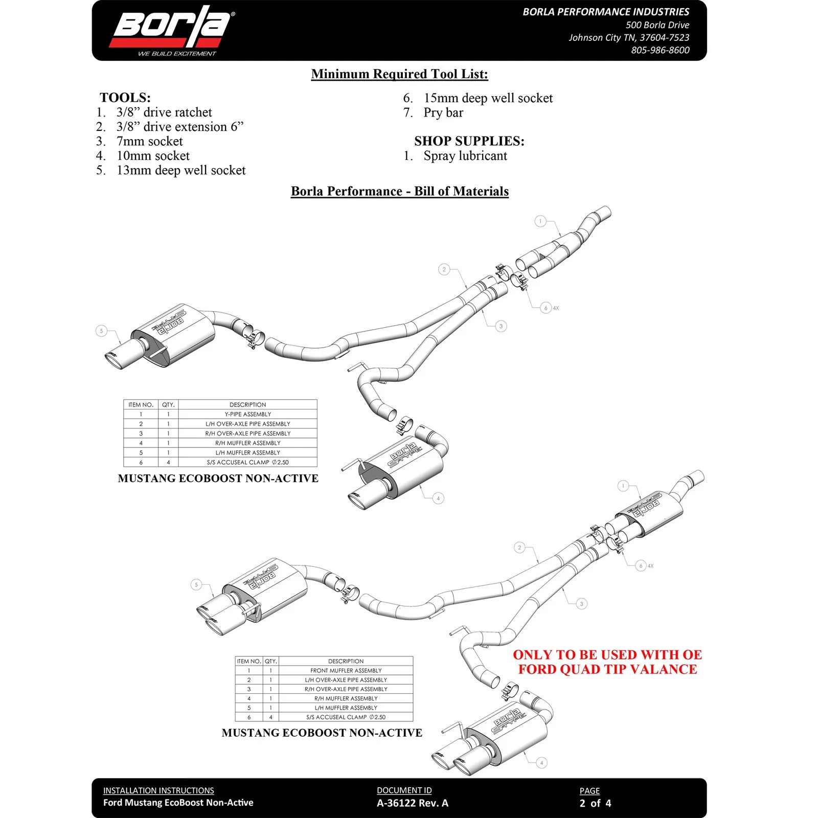 Borla 2024 Ford Mustang Ecoboost 2.3L ATAK Catback Exhaust Black Chrome w/ Quad Tip - Non-Active